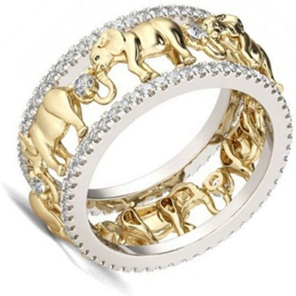 - 18k GP Elephant Ring CZ stones - Picture 7 of 8
